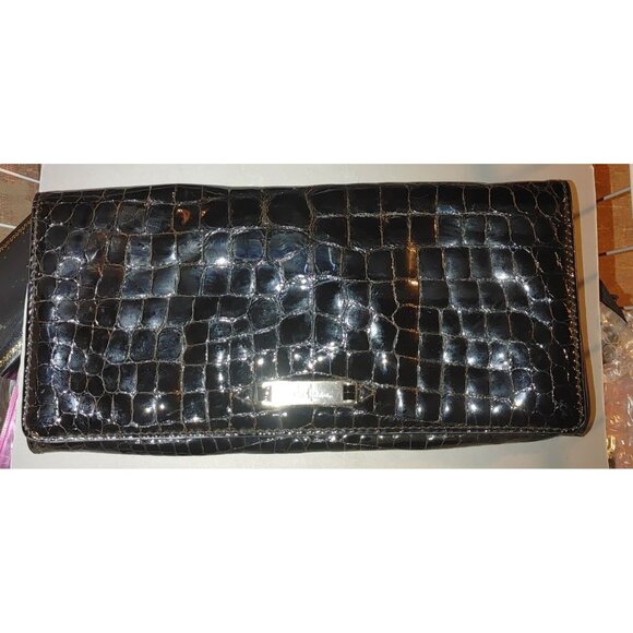 Cole Haan Black Patent Leather Crocodile Clutch Bag Purse Wallet - Picture 4 of 10